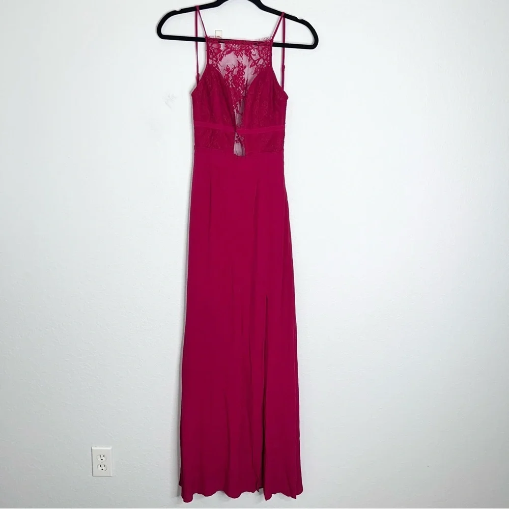 NBD Bebe Maxi Dress Women’s XS Dress Stephania Lace Backless Red Slit
